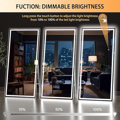Hasipu Full Length Mirror with Lights, 71" x 24" LED Lighted Floor Standing, Full Body Dressing Hanging Mounted Mirror, Tempered Glass, Square White