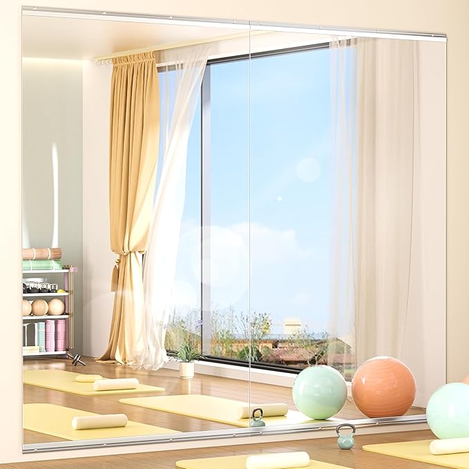 Hasipu Home Gym Mirror 83" L x 39" W - 2PCS Large Full Body Mirror for Yoga, Fitness, Garage, Dance Studio, Wall-Mounted, 0.16in Tempered Glass Frameless