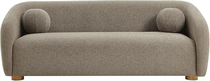 Modway Holland 85 Inch Minimalist Curved Back Sofa in Taupe – Chenille Fabric Sofa with Ball Throw Pillows and Wood Feet – Modern 3-Seater Couch for Living Room