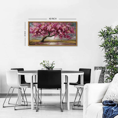 Pink Tree of Life Wall Art Framed Abstract Daisy Flower Picture for Living Room Colorful Plant Botanical Texture Canvas Prints Nature Painting Artwork Bathroom Bedroom Office Home Decoration 20x40