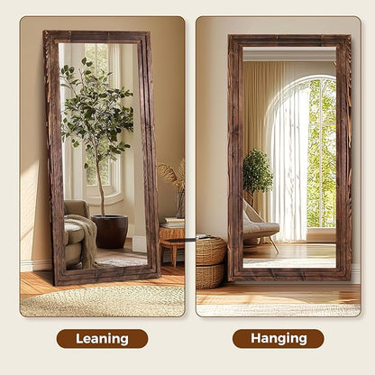 Full Length Wood Mirror 71x30 - Rustic Solid Wood Floor Mirror with Triple Layer Frame, HD Tempered Glass, Wall Mounted or Leaning Standing Mirror Vintage Brown Mirror for Bedroom Bathroom Living Room