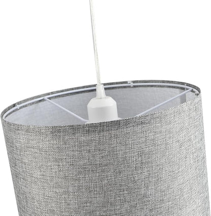 2 Pack Plug in Pendant Light, Hanging Light with 15Ft Clear Cord, On/Off Switch, Grey Fabric Lamp Shade, Hanging Light Fixture for Bedroom, Kitchen, Living Room, Dining Table