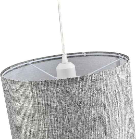 2 Pack Plug in Pendant Light, Hanging Light with 15Ft Clear Cord, On/Off Switch, Grey Fabric Lamp Shade, Hanging Light Fixture for Bedroom, Kitchen, Living Room, Dining Table