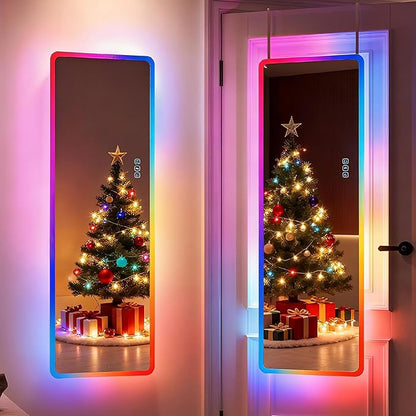 LVSOMT 47" x 16" Full Length Mirror with Lights, RGB LED Over the Door Mirrors, Wall Mirror Full Length, Door Hanging Mirror for Bedroom Living Room Cloakroom