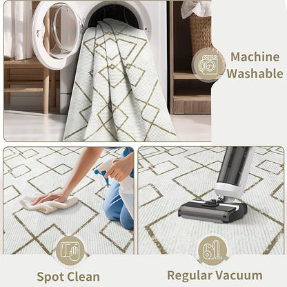 SERISSA 2x3 Washable Small Entry Rug,Soft Non Slip Indoor Boho Throw Rug for Entryway Kitchen Bedroom Dorm Bedside Front Door,Moroccan Geometric Carpet