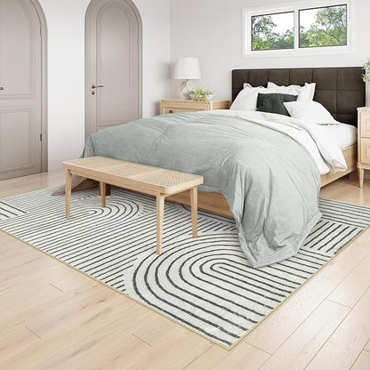 Lahome Abstract Washable 6x9 Rug, Soft Bedroom Rug for Living Room Ultra-Thin Non Slip Office Rug, Modern Bedroom Rugs Throw Carpet for Dining Room Dorm Darrell (6'x9',Black)