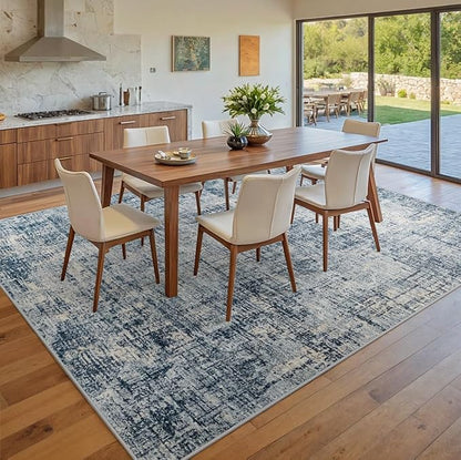 6x9 Area Rugs for Living Room Washable Rug: Anti-Skid Abstract Modern Living Room Rug Soft Thin Carpets Indoor Floor Non-Shedding Carpet for Bedroom Dining Farmhouse Nursery Home Office Blue Gold