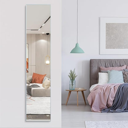 ANYHI Large Full Length Mirror, 65"x13.8" Door Mirror Full Length, 2 Hooks, Over The Door or Wall Monuted, Aluminum Frame, for Bedroom Bathroom Checkroom, Silver