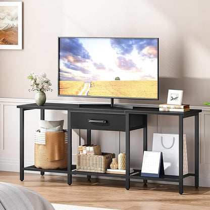 HOOBRO TV Stand for TVs up to 55 Inch, Entertainment Center with Fabric Drawer & Open Shelves, Industrial TV Media Console Table with Storage, for Living Room, Bedroom, Black BB125DS01