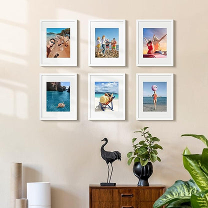 upsimples 11x14 Picture Frame Set of 10, Display Pictures 8x10 with Mat or 11x14 Without, Multi Photo Frames Collage for Wall Display, White