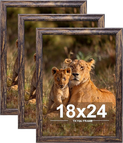 18x24Picture Frame set of 3, Woode Frame Brown, Vertical & Horizontal Wall Hanging Large Studio Gallery Poster Frame for Photos, Posters & Art Prints best gift