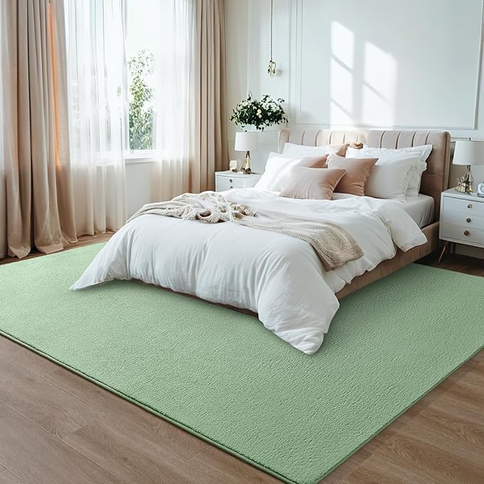 Rugs for Bedroom Living Room, 5x7 ft Sage Green Area Rug, Washable Memory Foam Indoor Carpet, Modern Aesthetic Minimalist Non-Slip Carpets for Boys Girls Adults Home Decor
