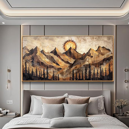QIYILEXWART Canvas Wall Art For Living Room Large Wall Decor For Office Bedroom Decorations Mountain Sun Landscape Pictures Farmhouse Painting Artwork Room Wall Mural Home Decor 30x60 In