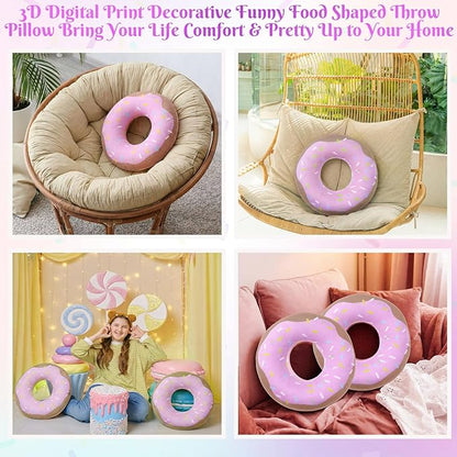 2 Pack Dount Pillows Food Round Throw Pillow 10 x 10 Inch Soft Plush Funny Food Shaped Doughnut Pillow Couch Chair Bed Bedroom Room Home Wedding, Anniversary