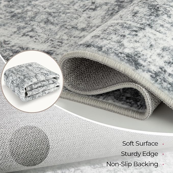 CAPALOCA Machine Washable Rugs Nursery Rug Sq6ft Cute Girl Non Slip Low Pile Water Repellent Soft Print Pattern for Bedroom Indoor Decor Kids Playroom Grey