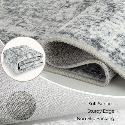 CAPALOCA Machine Washable Rugs Nursery Rug 8x10 Cute Girl Non Slip Low Pile Water Repellent Soft Print Pattern for Bedroom Indoor Decor Kids Playroom Grey