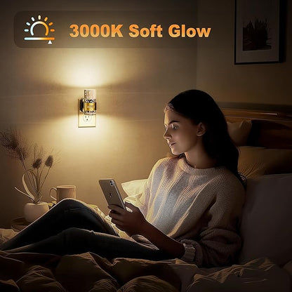 JandCase Motion Sensor Night Light, Night Lights Plug into Wall,2 Pack 3000K Soft White 0-100 LM Dimmable LED Night Light, Motion Activated Nightlight for Bathroom Hallway Decor