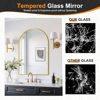Delma Arched Bathroom Mirror, 26"x38" Wall Mounted Vanity Mirror for Bedroom, Living Room and Entryway, Black