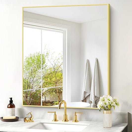 COFENY Gold Bathroom Mirror for Wall, 30x36 Inch Rectangle with Metal Frame, Modern Vanity for Bathroom Living Room, Entryway Hangs Horizontal or Vertical