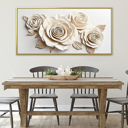 Gold Framed Wall Art Living Room Home Wall Decor Modern Canvas Art Wall Decor 29x58 Inches Large White Flower Wall Art Elegant Picture For Bedroom Hotel Office Artwork