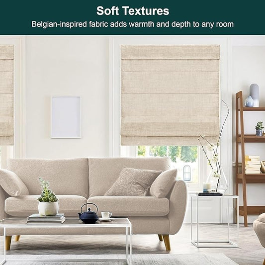 CHICOLOGY Cordless Roman Shade, Light Filtering Privacy Liner, Textured Belgian Flax Fabric, True-to-Size 23" W x 64" H, Inside/Outside/Ceiling Mount Window Treatment for Living Room Bedroom