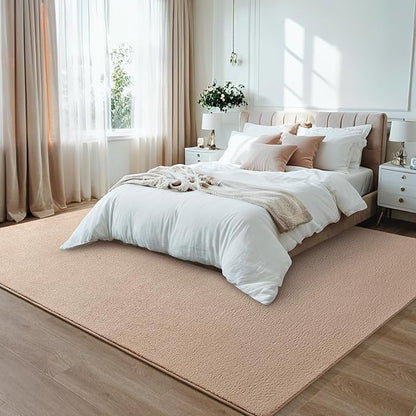 Rugs for Bedroom Living Room, 4x6 ft Beige Area Rug, Washable Memory Foam Indoor Carpet, Modern Aesthetic Minimalist Non-Slip Carpets for Boys Girls Adults Home Decor