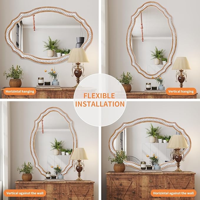 24x35 Inch Wooden Oval Mirror for Bathroom Over Sink, Rustic Farmhouse Decorative Mirrors for Wall, Entryway, Living Room, Bedroom (Vertical/Horizontal)
