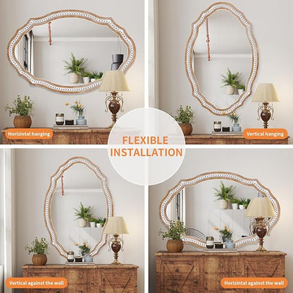 24x35 Inch Wooden Oval Mirror for Bathroom Over Sink, Rustic Farmhouse Decorative Mirrors for Wall, Entryway, Living Room, Bedroom (Vertical/Horizontal)