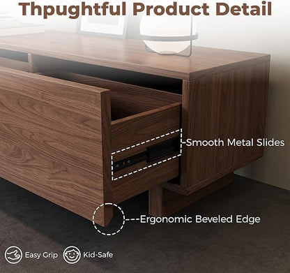 Extendable TV Stand for 65-100 Inches TVs – Walnut Entertainment Console with 3 Drawers & 1 Storage Compartment, Adjustable Length 68.5''-98.4'' (Walnut, 68.5''-98.4'')