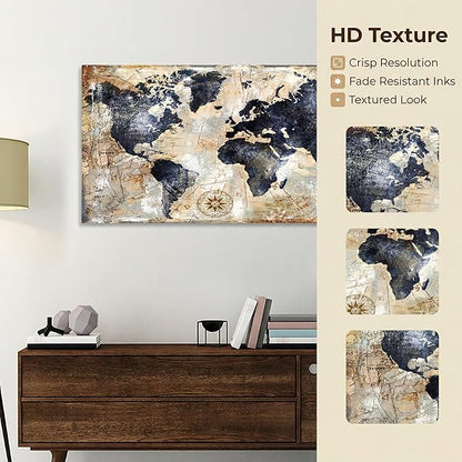 Canvas Wall Art World Map Wall Art for Office Artwork Print Picture Home Interior Decor - Map Picture for living room Office Bedroom Wall Decor Canvas Artwork 24x48inch Ready to Hang