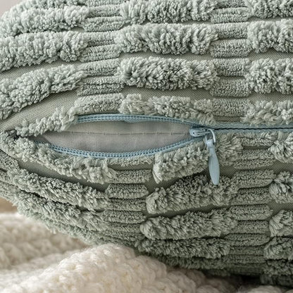 MIULEE Pack of 2 Spring Corduroy Decorative Throw Pillow Covers 12x12 Inch Soft Boho Striped Pillow Covers Modern Farmhouse Home Decor for Summer Sofa Living Room Couch Bed Greyish Green