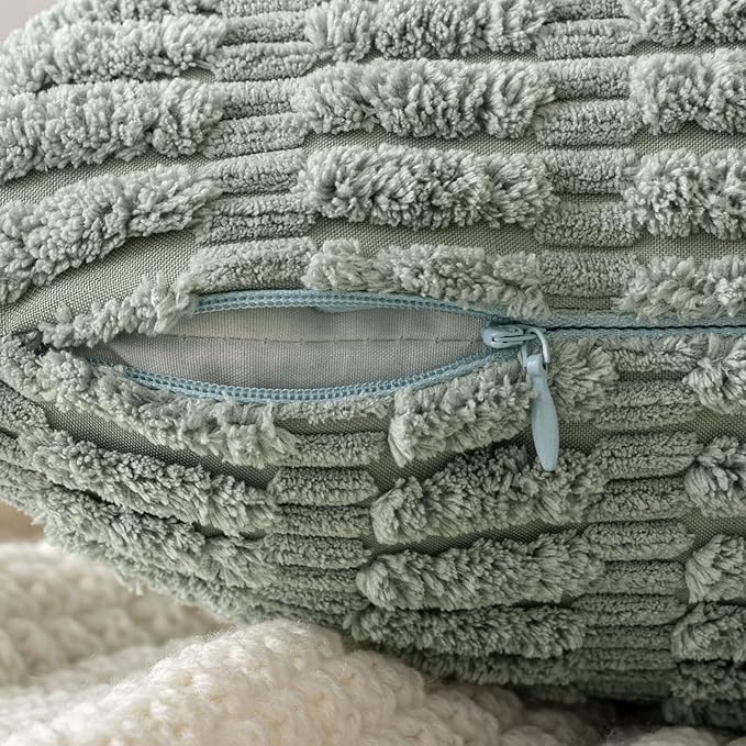 MIULEE Pack of 2 Spring Corduroy Decorative Lumbar Throw Pillow Covers 20x12 Inch Soft Boho Striped Pillow Covers Modern Farmhouse Home Decor for Summer Sofa Living Room Couch Bed Greyish Green