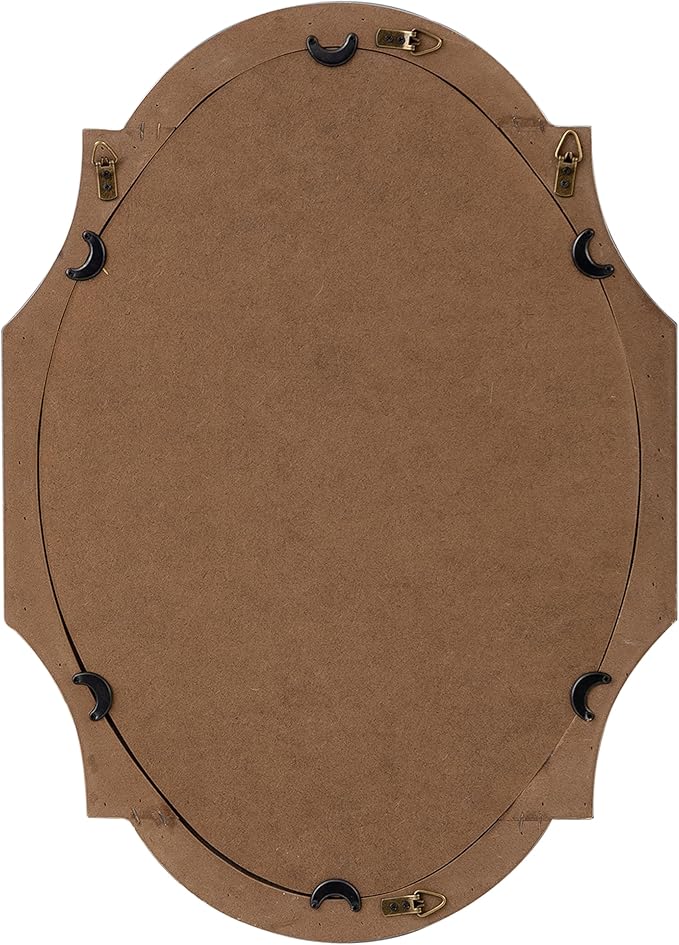 Vintage Oval Mirrors for Wall Decor Living Room 24 X 18 Inch, Hanging Decorative Scalloped White Mirrors, Distressed Wood Frame Unique Mirror for Entryway Bathroom, Horizontally or Vertically