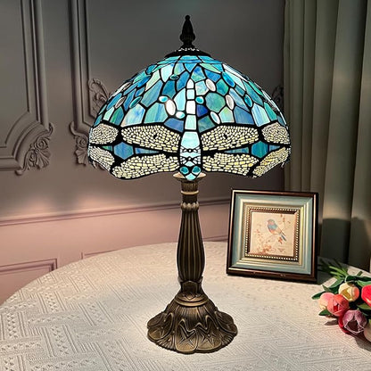 ARTZONE Tiffany Table Lamp[W12''xH20''], Tiffany Table Lights Antique Stained Glass Bedside Table Lamp for Bedside/Desk Reading/Living Room/Home Office/Bedroom(Dragonfly)