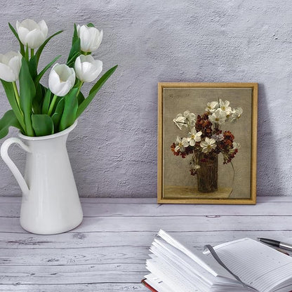 Pyradecor Vintage Framed Wall Art Bathroom Decor Narcisses Flowers in Vase Canvas Prints Floral Paintings Pictures for Living Room Bedroom Farmhouse Decor