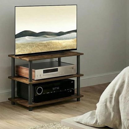 Furinno Turn-N-Tube TV Stand, 3-Tier Corner Entertainment Center with Open Shelves, Toolless TV Console for TV up to 32 Inch, Open Back, Easy Assembly, for Living Room, Bedroom, Amber Pine