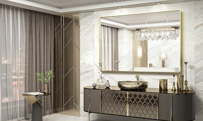 TokeShimi 60 x 40 Inch Brushed Gold Bathroom Vanity Mirror for Wall with Non-Rusting Aluminum Alloy Matte Metal Frame for Modern Farmhouse Home Decor (Horizontal/Vertical)
