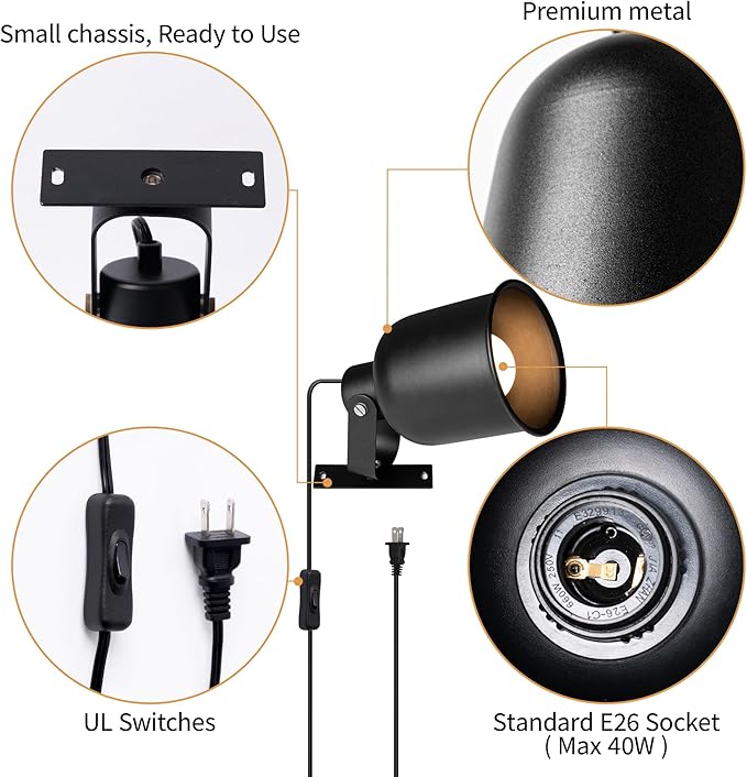 Aisilan Plug-in Wall Sconce Lighting, Adjustable Wall Light for Bedroom Bedside, Modern Indoor Wall Sconce for Reading with Cord, Easy Install 7W 3000K Bulb for Living Room Hallway