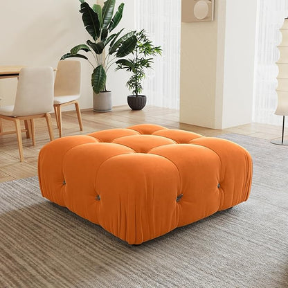 Modular Sectional Couches for Living Room, Modern Luxury Velvet Bubble Couch with Reversible Chaise Ottoman, Deep Seat Cloud Sectional Sofa (Ottoman, Orange)