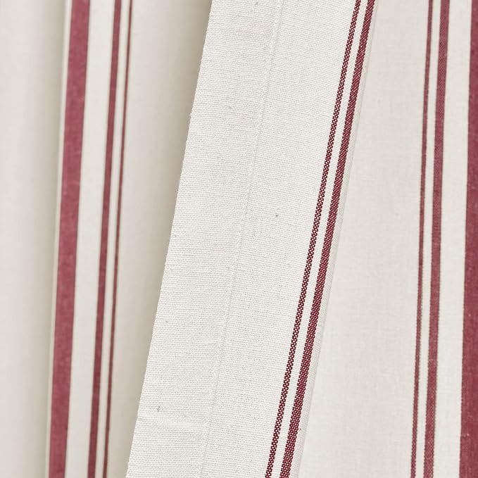Lush Decor Farmhouse Stripe Yarn Dyed Eco-Friendly Recycled Cotton Window Curtain Panel Pair, 42" W x 95" L, Red - Classic Modern Rustic Charm - Eco Friendly Cotton Fabric