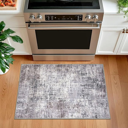 KILOCOCO Abstract Small Area Rug 2x3 Entryway Rug Washable Kitchen Rugs Door Mat Indoor Entrance Soft Pinted Non Slip Throw Rugs for Front Door Foyer Farmhouse Floor Mats, Grey/Beige