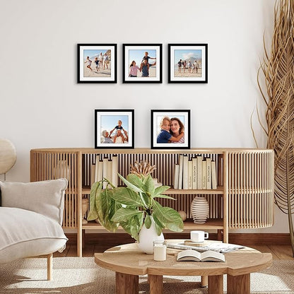 Americanflat 10x10 Picture Frame with Polished Plexiglass - Set of 5 - Use as 8x8 Frame with Mat or Display 10x10 Photo Without Mat - Galleria Collection - Square Frames for Tabletop or Wall - Black