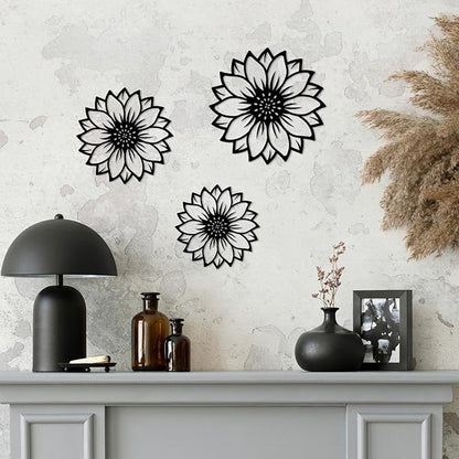 Vineland Metal Sunflower Wall Art, Set of 3 Black Minimalist Floral Decor, Rustic Farmhouse Farmhouse Decoration for Living room Bathroom Bedroom Dining Room - Housewarming Gifts