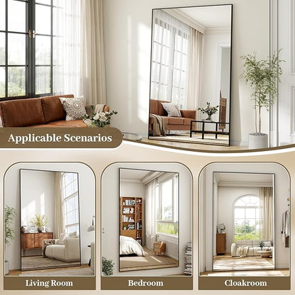 Easly Full Length Mirror with Stand 46"x76" Full Body Mirror Floor Mirror Standing Hanging or Leaning Wall, Wall Mirror with Stand Aluminum Alloy Frame for Living Room Bedroom Cloakroom,Black