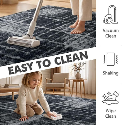6x9 Ft Large Shag Rugs for Living Room Decor, Tie-Dyed Ultra Soft Fluffy Furry Area Rugs for Bedroom Indoor Floor, Aesthetic Carpet for Kids Home (Grey)