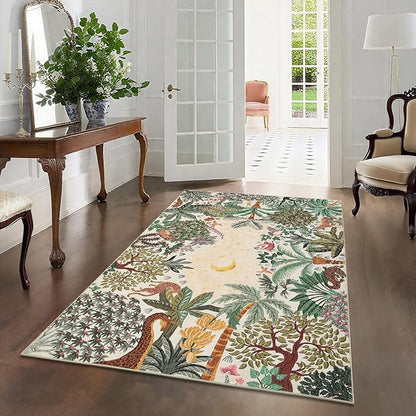 GarveeHome 3x5 Washable Area Rug for Bedroom, Jungle Animal Soft Tiger Rug Non Slip Low Pile Beige Carpet Stain Resistant Throw Rug for Bedside Kids Room Office Dining Room