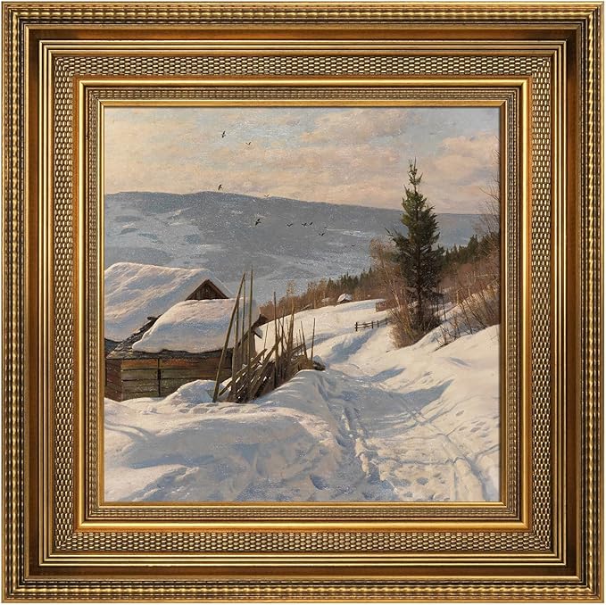 Vintage Plein Air Frame for 8x8 Handmade Paintings, 2.4" Wide Antique Embossed Art Frame for Horizontal Vertical Display, No Glass Cover & Back, Living Room Bedroom Entryway Decor (Gold)