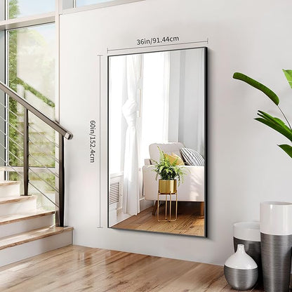 COFENY Black Bathroom Mirror for Wall, 60x36 Inch Rectangle Mirrors with Metal Frame, Large Modern Vanity Wall Mirror for Bathroom Living Room, Entryway Hangs Horizontal or Vertical