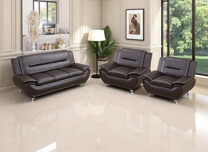 Living Room Sofa Set, Faux Leather Couches, Living Room Furniture Sets, Brown Sofa and 2 Chairs for Bedroom, Apartment, Rv Car, Office
