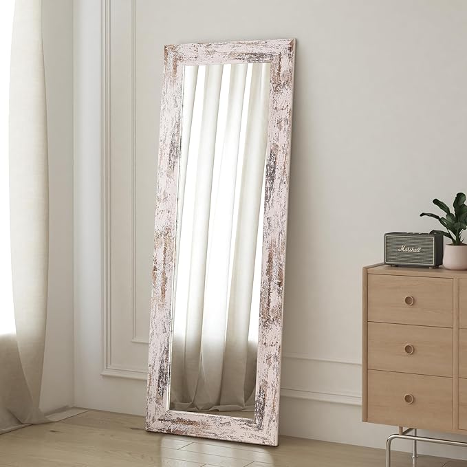 Syndra Farmhouse Full Length Mirror 61x22'', Rustic Floor Mirror, Large Dressing Mirror for Bedroom, Bathroom, Living Room, Vintage Solid Wood Frame, Wall Mounted or Leaning Against Wall Decor